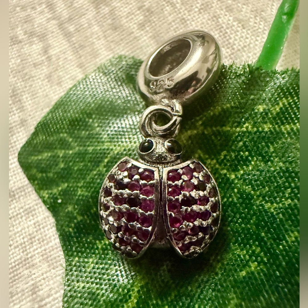 NWT Sterling Silver Good Luck Ladybug Charm w/Color-Shifting Stones